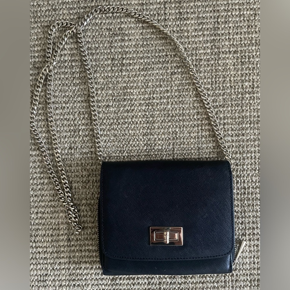 Danier black crossbody bag with metal chain strap
